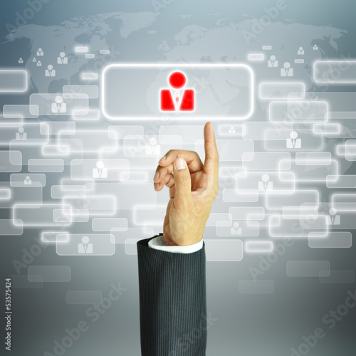 Photo: Businessman pointing human sign - HR,HRM,HRD,CRM concept Businessman pointing human sign - HR,HRM,HRD,CRM concept