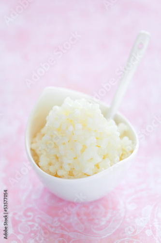 Photo: Tapioca pudding with rose water, selective focus Tapioca pudding with rose water, selective focus