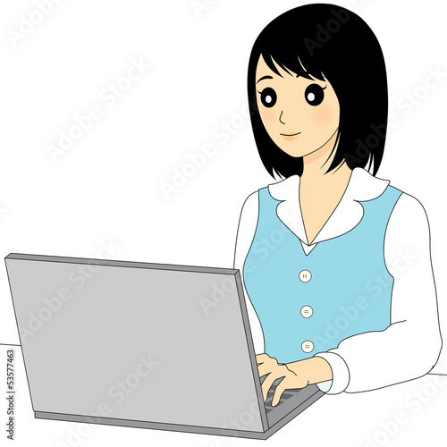 Vector: パソコン操作をする女性 パソコン操作をする女性