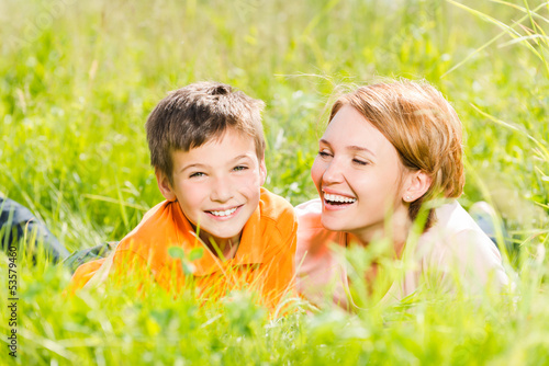 Photo: Happy mother and son in park Happy mother and son in park