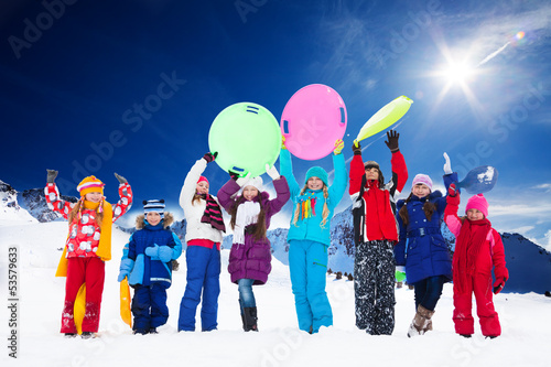 Photo: Many kids and snow activities Many kids and snow activities