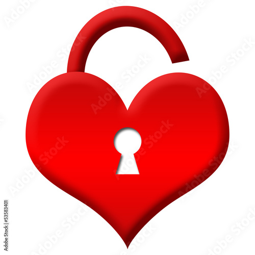 Illustration: Red Heart Shape Lock - Unlocked Red Heart Shape Lock - Unlocked