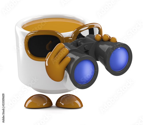 Illustration: Coffee cup watches intently Coffee cup watches intently