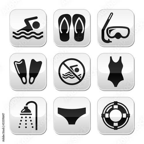 Vector: Swimming, scuba diving, sport vector buttons set Swimming, scuba diving, sport vector buttons set