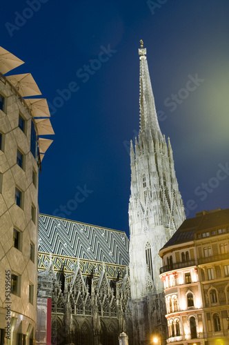 Photo: St. Stephens Cathedral Stephansplatz night scene Vienna Austria St. Stephens Cathedral Stephansplatz night scene Vienna Austria