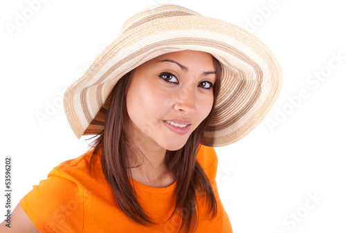 Photo: Portrait of a young beautiful asian woman in summer clothes - As Portrait of a young beautiful asian woman in summer clothes - As