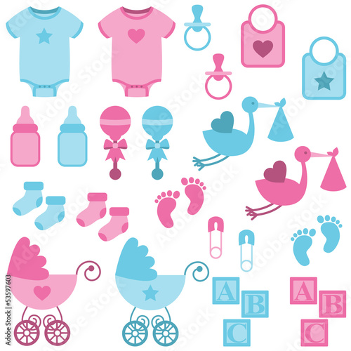 Illustration: Vector Set of Boy and Girl Themed Baby Images Vector Set of Boy and Girl Themed Baby Images