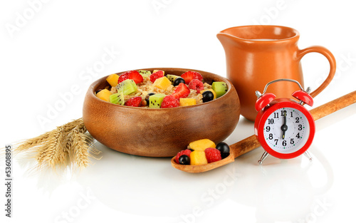 Photo: Oatmeal with fruits isolated on white Oatmeal with fruits isolated on white
