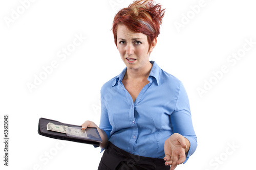 Photo: waitress collecting her check / tip / or gratuity waitress collecting her check / tip / or gratuity