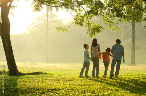 Photo: silhouette of a family walking in the park during a beautiful su silhouette of a family walking in the park during a beautiful su