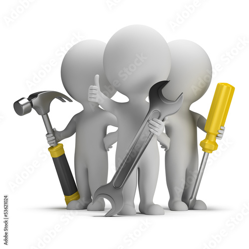 Illustration: 3d small people - excellent repairers 3d small people - excellent repairers