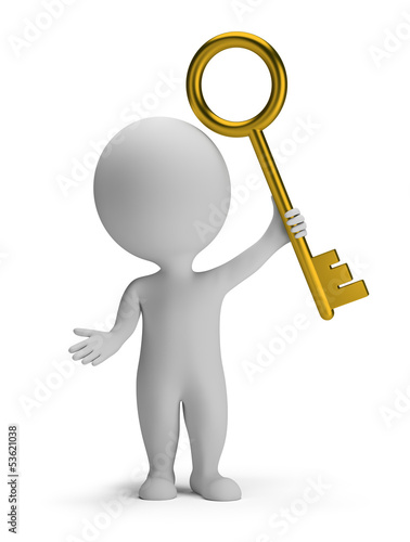 Illustration: 3d small people - golden key 3d small people - golden key