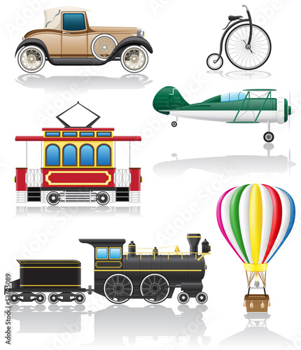 Vector: set icons old retro transport vector illustration set icons old retro transport vector illustration
