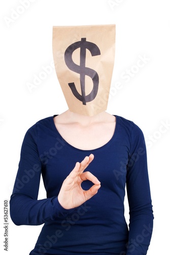Photo: paper bag head with dollar sign paper bag head with dollar sign