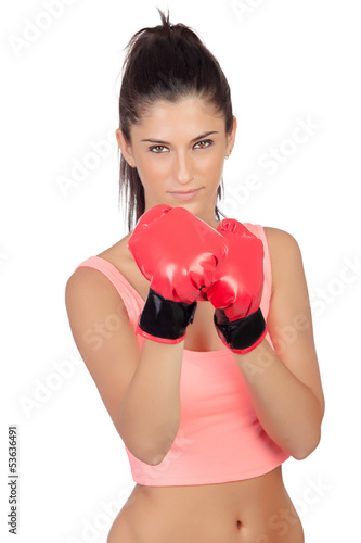 Photo: Attractive girl with boxing gloves Attractive girl with boxing gloves