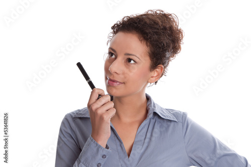 Photo: Gesicht einer intelligenten jungen Frau in Bluse isoliert Gesicht einer intelligenten jungen Frau in Bluse isoliert