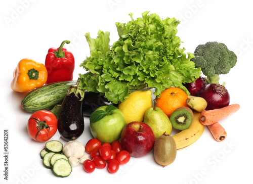 Photo: Delicious group of healthy vegetables isolated on white Delicious group of healthy vegetables isolated on white