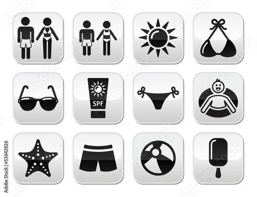 Vector: Summer beach holidays vector buttons set Summer beach holidays vector buttons set