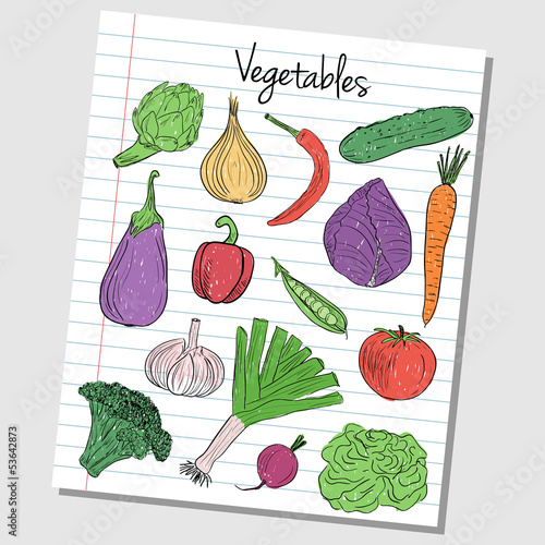 Vector: Vegetables doodles - lined paper Vegetables doodles - lined paper