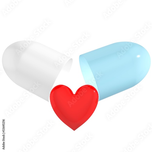 Photo: Concept piils for heart isolated on white Concept piils for heart isolated on white