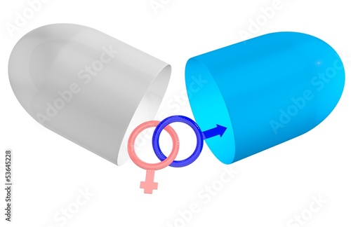 Photo: Concept pill for sex isolated on white Concept pill for sex isolated on white