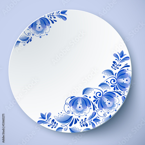Vector: White vector plate with russian ornament White vector plate with russian ornament