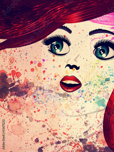 Illustration: Girl with red hair and green eyes Girl with red hair and green eyes