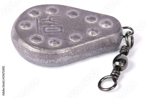 Photo: Fishing sinker in weight forty gramme with swivel (Clipping path Fishing sinker in weight forty gramme with swivel (Clipping path