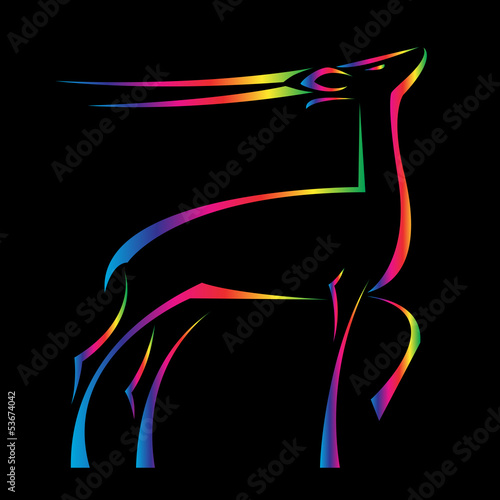 Vector: Vector image of an barking deer on black background Vector image of an barking deer on black background
