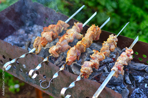 Photo: Grilled meat on a skewer Grilled meat on a skewer