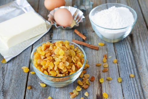 Photo: Raisins, butter and flour Raisins, butter and flour