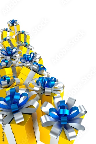 Illustration: viele Geschenke in gelb blau viele Geschenke in gelb blau