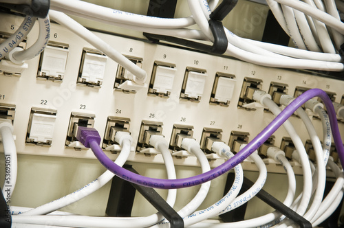 Photo: ethernet cables on a patch panel ethernet cables on a patch panel