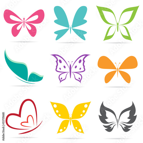Vector: Vector group of butterflies on white background. Vector group of butterflies on white background.