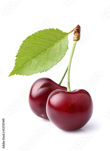 Photo: Sweet ripe cherry with leaf Sweet ripe cherry with leaf