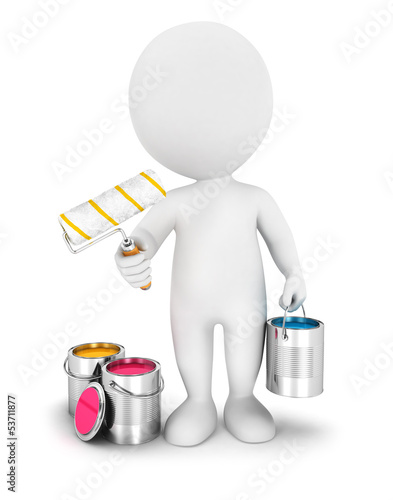 Illustration: 3d white people with paint roller 3d white people with paint roller
