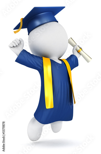 Illustration: 3d white people graduate jumping 3d white people graduate jumping
