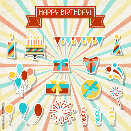 Vector: Happy Birthday party sticker icons set. Happy Birthday party sticker icons set.