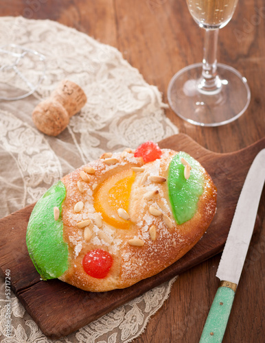 Photo: Candied fruit brioche on table Candied fruit brioche on table
