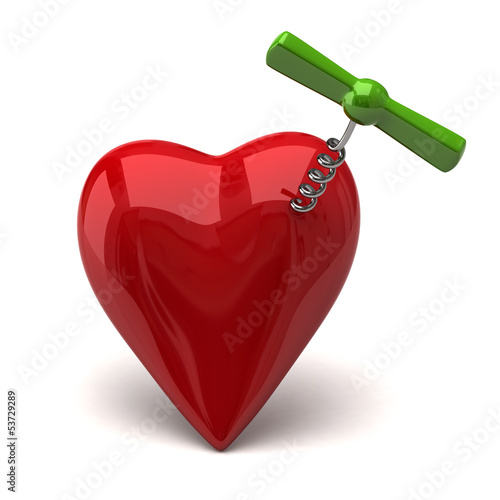 Illustration: Illustration of red heart and green corkscrew Illustration of red heart and green corkscrew