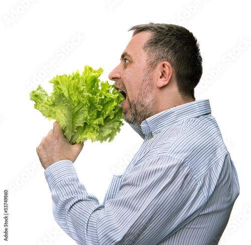 Photo: Man holding lettuce isolated on white Man holding lettuce isolated on white