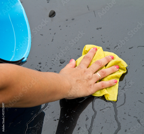 Photo: car wash with cloth and bucket car wash with cloth and bucket