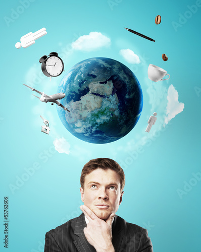 Photo: man thinking on travel man thinking on travel