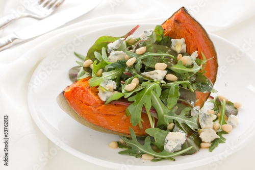 Photo: Pumpkin salad with arugula and cheese. Pumpkin salad with arugula and cheese.