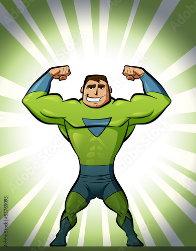 Illustration: Super hero in suit in green background Super hero in suit in green background