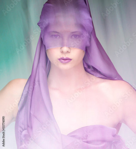 Photo: beauty shot with colorful lips and veil beauty shot with colorful lips and veil