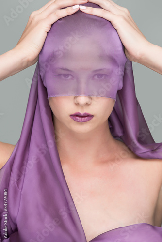 Photo: beauty shot with colorful lips and veil beauty shot with colorful lips and veil
