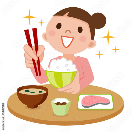 Illustration: 食事中の若い女性 食事中の若い女性