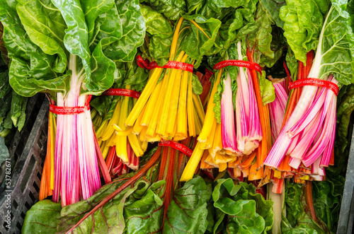 Photo: Bunches of fresh Swiss Chard at the market Bunches of fresh Swiss Chard at the market