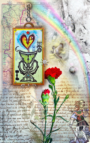 Illustration: Rainbow,red carnation and wandering Rainbow,red carnation and wandering